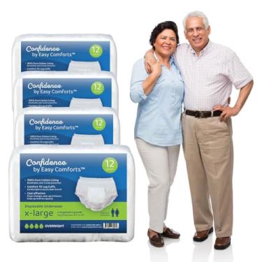 Imagem de Confidence by Easy Comforts Roupa íntima absorvente, absorvente noturno descartável para incontinência e vazamento na bexiga, proteção discreta para homens e mulheres, tamanho GG, capa com 48 unidades