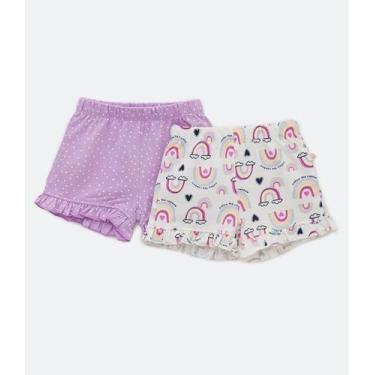 Imagem de Kit 02 Shorts Infantis Em Jersey Com Estampa Poá E Arco-Íris