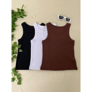 Imagem de kit 3 blusas regata feminina básica americana verão blogueira estilosa