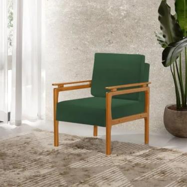 Imagem de Poltrona Decorativa Yasmin com Design Elegante e Pés em Madeira Maciça - Veludo Verde