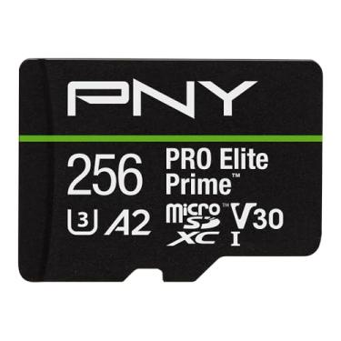 Imagem de PNY Cartão de memória flash 256GB PRO Elite Prime™ C10 U3 V30 A2 microSDXC – Velocidades ultrarrápidas, leitura de 200 MB/s, gravação de 150 MB/s, 4K UHD, Full HD, UHS-I, para smartphones, drones