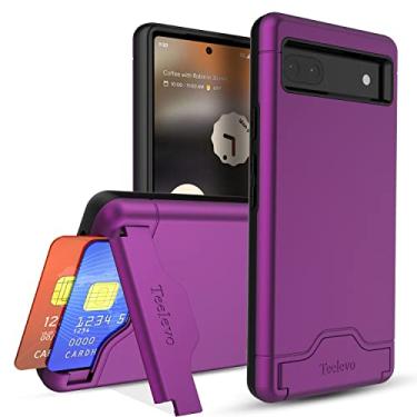 Imagem de Teelevo Capa carteira para Google Pixel 6a, capa de camada dupla com suporte para cartão e suporte para Google Pixel 6a - roxa
