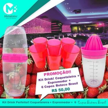 Imagem de Kit Drink Morango Coqueteleira + Espremedor + 6 Copos Boteco Brasil - 