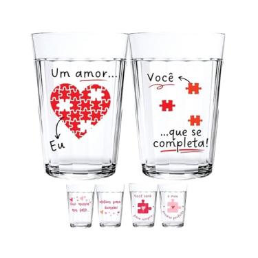 Imagem de Kit 2 Copos Americanos Vidro Personalizado Dia dos Namorados 190ml Presente Criativo Amor Love Romance Qualidade Resistência Acabamento em Verniz