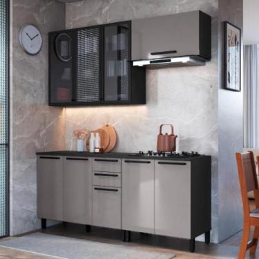 Imagem de Cozinha Modulada Compacta Fidelitá Mônaco 4 Peças 200cm 9 Portas 2 Gav