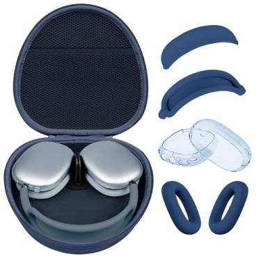 Imagem de Capa rígida para AirPods Max suporta modo de suspensão, capa de fone de ouvido para transporte de viagem com AirPods Max Clear Ear Cups, capa de silicone para fone de ouvido/capa de faixa de cabeça