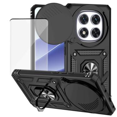 Imagem de Yodueiv Capa para Xiaomi Redmi Note 14 Pro 5G com protetor de tela de vidro temperado e capa de câmera deslizante, anel magnético suporte de carro capa protetora para Xiaomi Redmi Note 14 Pro 5G preta