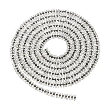Imagem de PATIKIL 2 jardas e 3 fileiras de strass de cristal, acabamento de corrente de cristal, base de prata para costura, artesanato, decoração faça você mesmo, buquê de bolo de casamento, cor AB/preto/cor