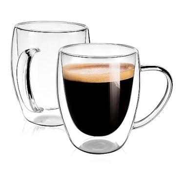 Imagem de EYE4TECHS Conjunto De 2 Canecas Café Redondas Com Isolamento Térmico Vidro Transparente E Parede Dupla - Tamanho Médio 12 Oz, A Melhor Caneca Reutilizável Para Cafés Restaurantes, Perfeito Expresso,