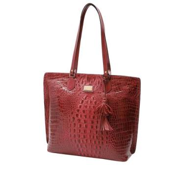 Imagem de Bolsa De Couro Legítimo Feminina Mariart Croco 5200 Vermelha
