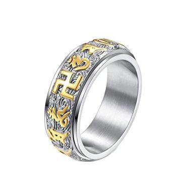 Imagem de Renning Anel giratório de mantra de aço inoxidável masculino feminino para ansiedade budista tibetano Om Mani Padme Hum Spins Tamanho 6-12, Metal, aço inoxidável