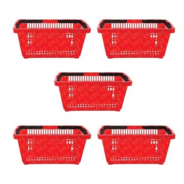 Imagem de Kit - 5 Cestos Compras Plástica D100 Cód. 3000 Vermelho - Della Plast