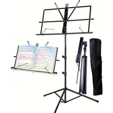 Imagem de Estante Partitura Pedestal Musical Dobrável Tripé Apoiador Tripé com borracha antideslizante Apoio para partituras com prendedores.