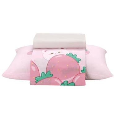 Imagem de Jogo de Cama Infantil Menina 100% Algodão Morangos Rosa 3 Peças Dohler