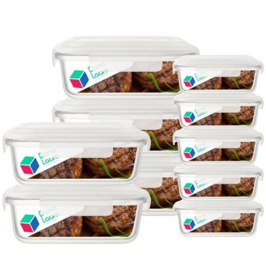 Imagem de Potes de Vidro com Tampa Hermético Retangular Kit com 10 - Marmitas, Preparação de Alimentos, Porta Mantimentos