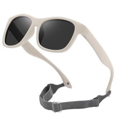 Imagem de DUCO Óculos de sol polarizados dobráveis para bebês com alça para recém-nascidos, meninas, meninos de 0 a 24 meses, S8306, Lente cinza com armação branca bege, common