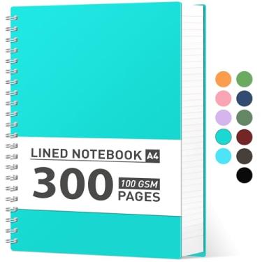 Imagem de AHGXG Caderno espiral 21,6 cm x 28 cm - Caderno espiral grande A4, pautado para faculdade, diário de 300 páginas para trabalho, papel grosso de 100 g/m2, capa dura de plástico, para mulheres e homens