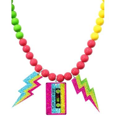 Imagem de Ronglry Roupas dos anos 80, acessórios de fantasia para mulheres, colar dos anos 80, colares de contas neon para festas brilhantes, Acrílico, Sem Pedra Preciosa