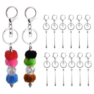 Imagem de HICOHAND Beadable Keychain Kit, 12PCS Silver Beadad Keychains Bars Bulk with Dark Colorful Fluffy Beads Keychain Making Kit for DIY Crafts Supplies Jewelry Making Gift Accessories