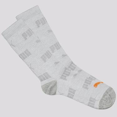Imagem de Meia Puma Esportiva Cano Longo Cinza e Laranja, 39-43