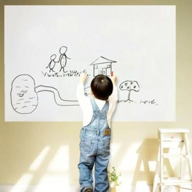 Imagem de Papel de Parede Adesivo Vinil Lousa Chalkboard Escrever Giz Quarto Infantil Lavável (Branco Brilho, 2m x 60cm)