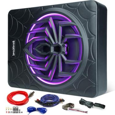 Imagem de Seventour Subwoofer de carro de 25,4 cm 1000W fino alimentado por baixo do assento fechado, pacote de amplificador de áudio de carro/caminhão, combo de amplificador embutido, com luz LED (subwoofer +