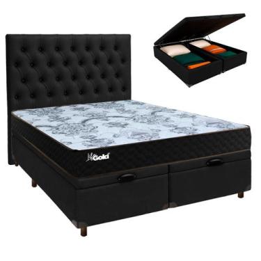 Imagem de Cama Box Bau + Colchão Casal Molas Ensacadas Life Gold Paropas + Cabec