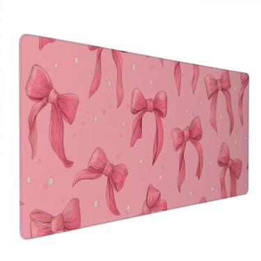 Imagem de Tapete de mouse rosa grande com laços, tapete de mesa antiderrapante para laptop, mousepad para jogos, 90 x 40 cm