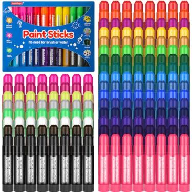 Imagem de Fulmoon 192 bastões de tinta têmpera para crianças, 24 cores, laváveis, de secagem rápida, bastões de tinta a granel, giz de cera para crianças, materiais de arte, papel, madeira, vidro, rocha,