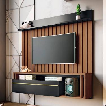 Imagem de Painel 55 Pol 160cm Bancada Suspensa Self Preto/castanho - Hb Móveis