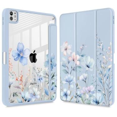 Imagem de May Chen Capa para iPad Pro de 11 polegadas 2024 5ª geração (M4), [Suporte de lápis embutido suporta Pencil 2/USB-C] Capa traseira transparente ultrafina com três dobras, suporte para despertar