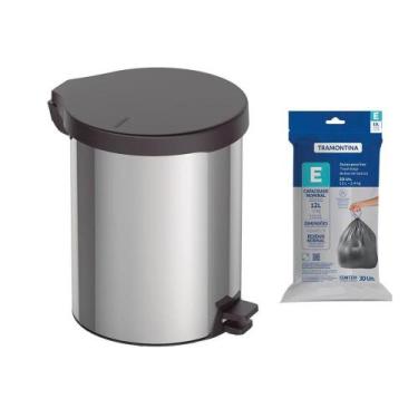 Imagem de Lixeira Tramontina New com Pedal 12L Redonda Inox Polido + Saco de Lix