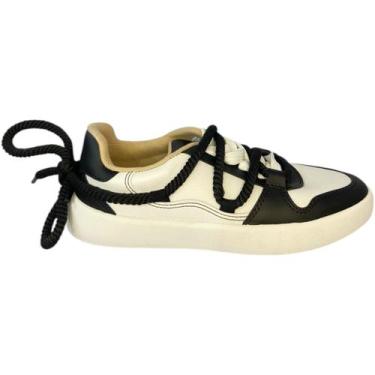 Imagem de Tênis Moleca Casual Feminino com Cadarço Duplo, Branco preto, 37