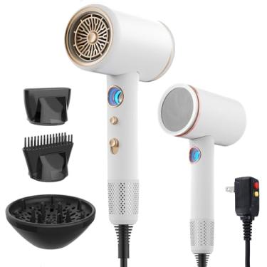 Imagem de Dxliwky Secador de cabelo profissional, secador de cabelo iônico de alta velocidade de 1875 watts com difusor/concentrador/bocal de pente, visor de temperatura de LED, controle inteligente de