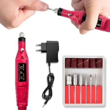 Imagem de Lixadeira Elétrica Unha Profissional Rosa Motor Elétrico Acessórios Kit Lixa Bloca Manicure Pé Mão Pedicure Polidor Unhas