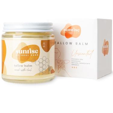 Imagem de Sunrise Natural Care Bálsamo de mel e sebo não batido - hidratante corporal e facial - 100% sebo bovino alimentado com capim - 113 g - sem perfume (sem óleos essenciais)