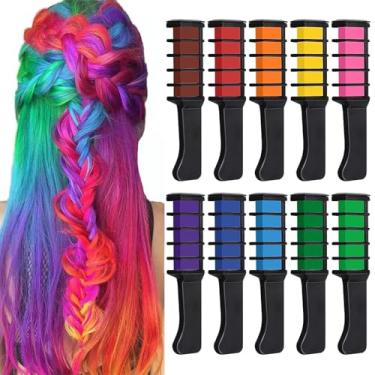 Imagem de Kalolary Conjunto de pente de giz de cabelo temporário de 10 cores, tintura de cabelo lavável para meninas, presentes de aniversário, festa de cosplay para idades 4, 5, 6, 7, 8, 9, 10, 12, 13 anos