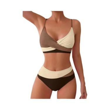 Imagem de Biquíni Feminino Sexy De Duas Peças Com Costas Nuas, Patchwork, Push-u