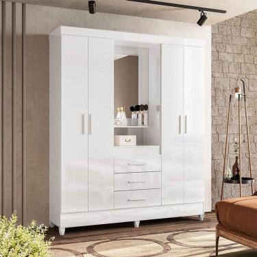 Imagem de Guarda Roupa Casal Ambiente Capelinha Capri 4 Portas Branco Flex Com Espelho - Moval