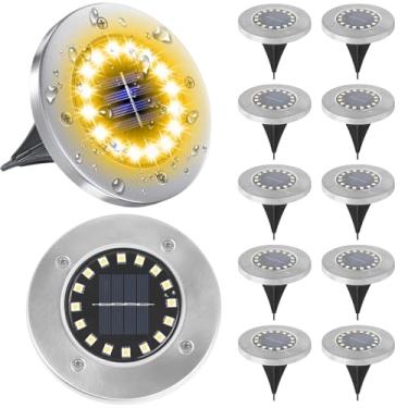 Imagem de Kit 12 Luzes Solares de Solo Ao Ar Livre, Luz Solar para Jardim com 16 Contas de Luz, Lampada Solar À Prova D'Água para Quintal Pavimento Jardim Garagem(Amarelo)