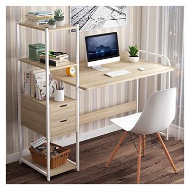 Imagem de Mesa de computador PC mesa de laptop com prateleiras de armazenamento de 4 camadas para escritório doméstico quarto moderna elegante mesa de trabalho com estante e gavetas de armazenamento estações de