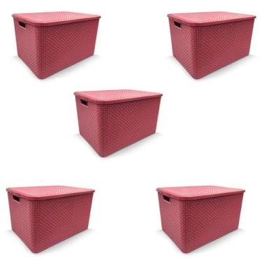 Imagem de Kit 5 Caixa Organizadora Rattan Decorativa C/ Tampa - Arqplast