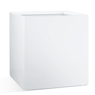 Imagem de RimCereal 1 caixa de plantação quadrada branca extra grande para ambientes externos, 43 cm C x 43 cm L x 45 cm A, vasos de aço galvanizado pesado com divisória de orifícios de drenagem para plantas