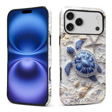 Imagem de MQJCYB Capa para 17 Pro Max, híbrida, resistente, 2 em 1, de corpo inteiro, resistente à prova de choque, capa brilhante para 17 Pro Max tartaruga marinha estrela do mar oceano