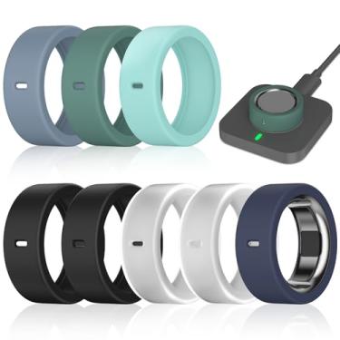Imagem de Pacote com 8 capas de anel compatíveis com Oura Ring Gen 4/4 Ceramic, Oura Ring Gen 3 Horizon/Heritage, Surport Charging com capa, protetor de anéis elásticos de silicone antiarranhões para homens e