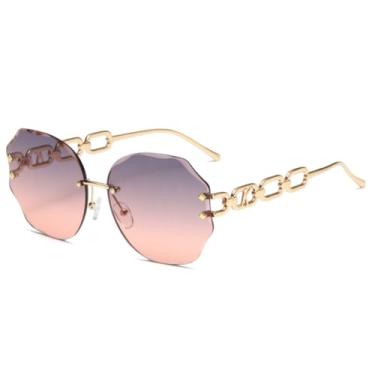 Imagem de Óculos de sol femininos com corte diamante e armação poligonal, sem aro, vintage, sem armação (C6)