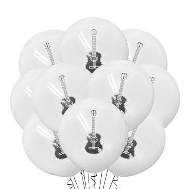 Imagem de Malayan Products Balões de guitarra 12 unidades de látex, decorações de aniversário de instrumento acústico, festa temática musical, tamanho padrão de 30 cm