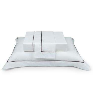 Imagem de Plumasul Jogo de Cama Premium Essential Black 100% Algodão Percal 200 Fios Solteiro 3 peças Cor Branco Festone Preto