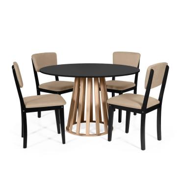 Imagem de Mesa De Jantar Redonda Gabi Pret/jade Com 4 Cadeiras Estofadas Ella Preto/bege