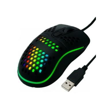 Imagem de Mouse Gamer RGB, 1600 DPI, 4 Botões Design Colmeia com LED, USB para PC e Notebook, Preto Com Fio